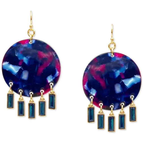 Tortoise Disc&Shaky Stone Drop Earrings - Picture 1 of 1